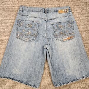 Vintage ECKO Shorts Men 34 Blue Y2K Embroidered Baggy Hip Hop Skater Denim Jorts